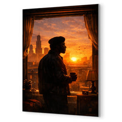Fred Hampton sunrise apartment silhouette metal print mockup