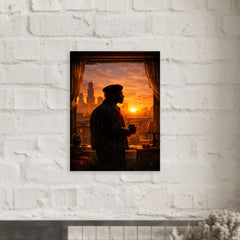Fred Hampton sunrise apartment silhouette metal print mockup
