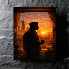 Fred Hampton sunrise apartment silhouette metal print mockup