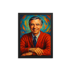 Fred Rogers framed print on a plain backdrop in size 12"x16".