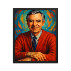 Fred Rogers framed print on a plain backdrop in size 16"x20".