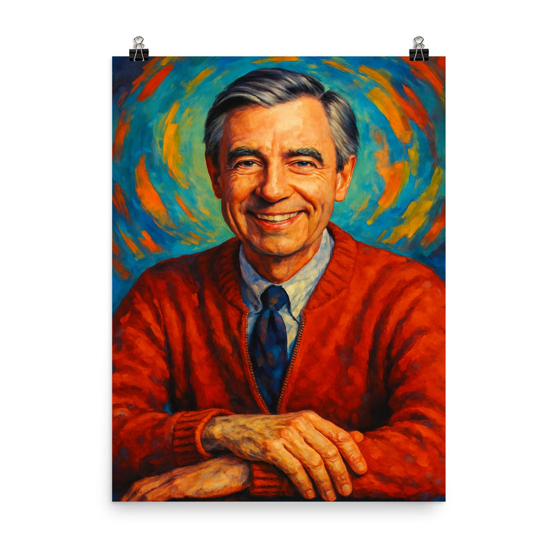 Fred Rogers poster on a plain backdrop in size 8