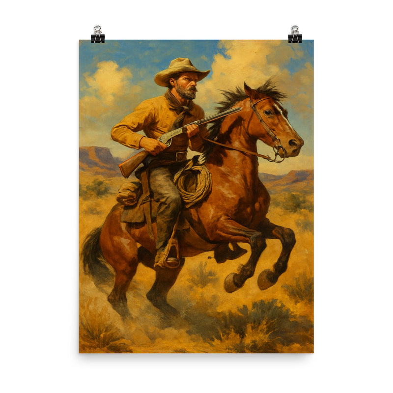 Frederic Remington poster on a plain backdrop in size 8