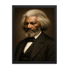 Frederick Douglass portrait framed print on a plain backdrop in size 18"x24".