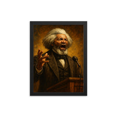 Frederick Douglass thunderous orator portrait framed print on a plain backdrop in size 12"x16".