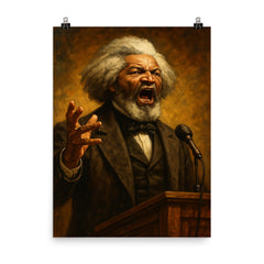 Frederick Douglass thunderous orator portrait poster on a plain backdrop in size 8"x10".