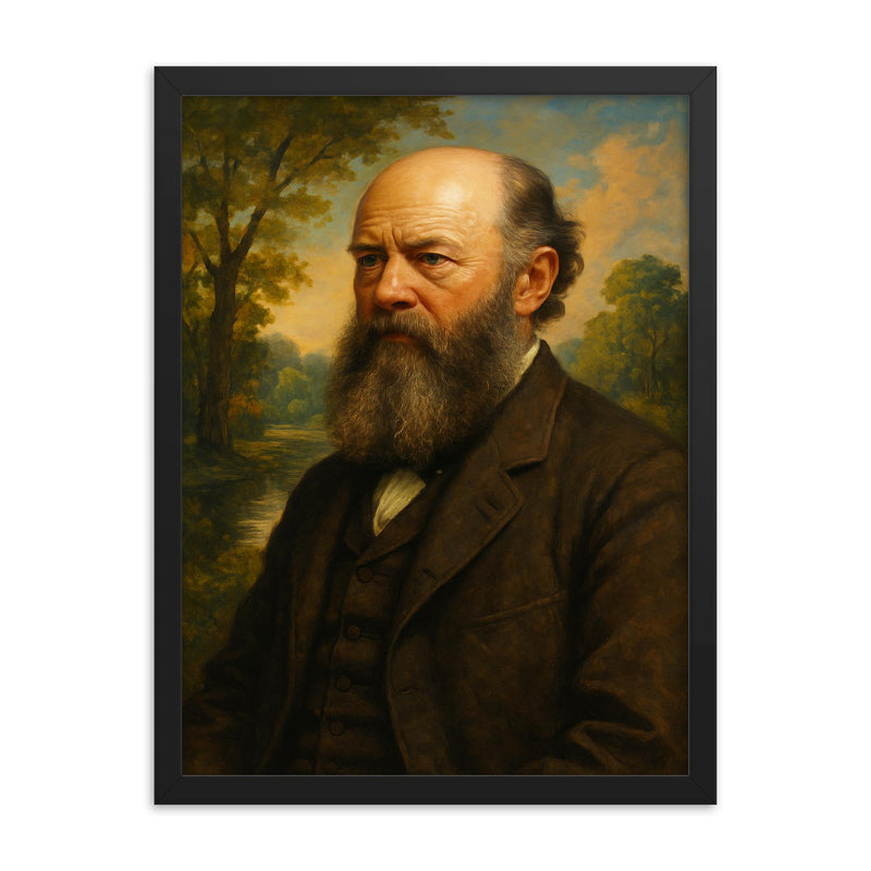 Frederick Law Olmsted framed print on a plain backdrop in size 18