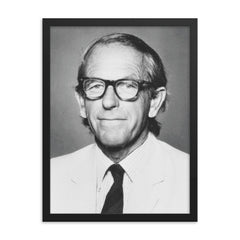 Frederick Sanger framed print on a plain backdrop in size 18"x24".