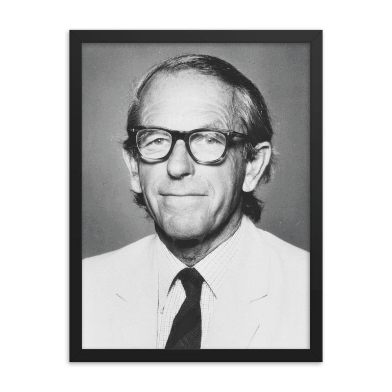Frederick Sanger framed print on a plain backdrop in size 18