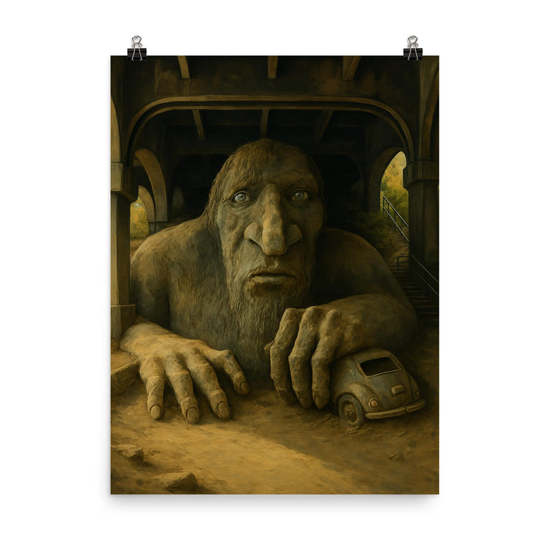 Fremont Troll Seattle USA poster on a plain backdrop in size 8