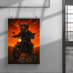 French Bulldog biker roaring down Route 66 at sunset poster 4