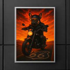French Bulldog biker roaring down Route 66 at sunset poster 5