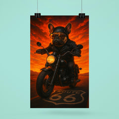 French Bulldog biker roaring down Route 66 at sunset poster 6