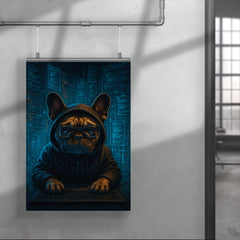 French bulldog hacker surrounded by holographic code streams poster 4