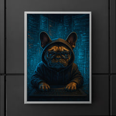 French bulldog hacker surrounded by holographic code streams poster 5