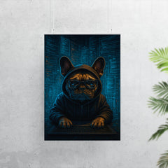 French bulldog hacker surrounded by holographic code streams poster 7