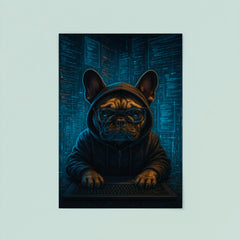 French bulldog hacker surrounded by holographic code streams poster 8