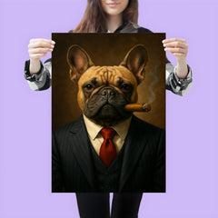 French Bulldog in a pinstripe suit smoking a cigar poster 3