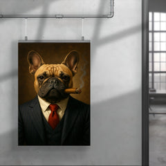 French Bulldog in a pinstripe suit smoking a cigar poster 4