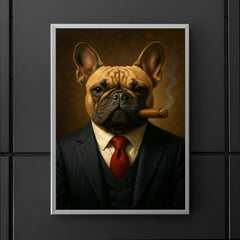 French Bulldog in a pinstripe suit smoking a cigar poster 5