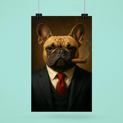 French Bulldog in a pinstripe suit smoking a cigar poster 6