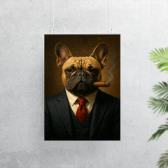 French Bulldog in a pinstripe suit smoking a cigar poster 7