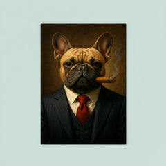 French Bulldog in a pinstripe suit smoking a cigar poster 8