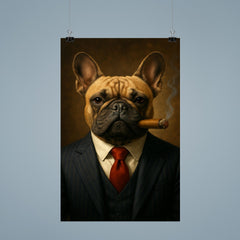 French Bulldog in a pinstripe suit smoking a cigar poster 9