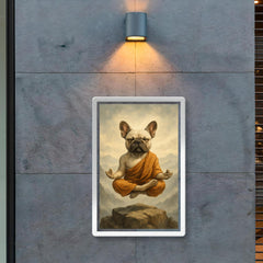 French Bulldog yoga guru levitating serenely on a misty mountain peak poster 2