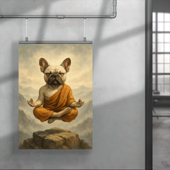 French Bulldog yoga guru levitating serenely on a misty mountain peak poster 4