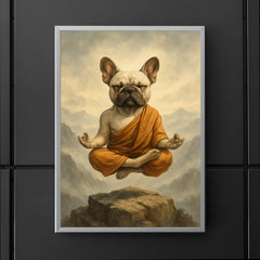 French Bulldog yoga guru levitating serenely on a misty mountain peak poster 5