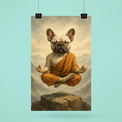 French Bulldog yoga guru levitating serenely on a misty mountain peak poster 6