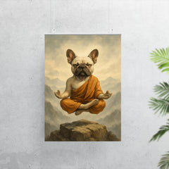 French Bulldog yoga guru levitating serenely on a misty mountain peak poster 7