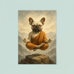 French Bulldog yoga guru levitating serenely on a misty mountain peak poster 8