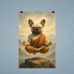 French Bulldog yoga guru levitating serenely on a misty mountain peak poster 9