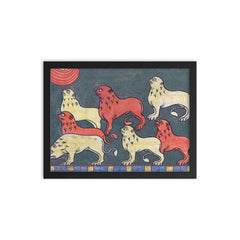 French Lions, 11th Century framed print on a plain backdrop in size 12"x16".