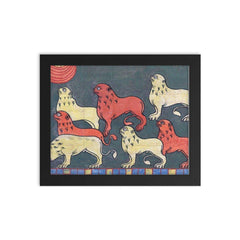 French Lions, 11th Century framed print on a plain backdrop in size 8"x10".