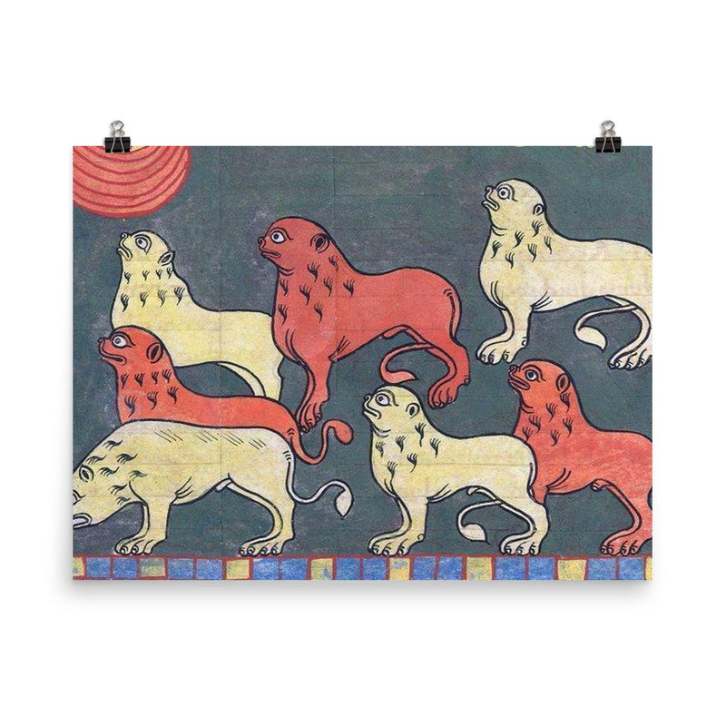French Lions, 11th Century poster on a plain backdrop in size 8