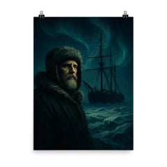 Fridtjof Nansen and Fram trapped in polar night poster on a plain backdrop in size 8"x10".