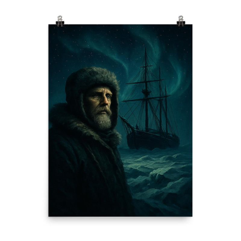 Fridtjof Nansen and Fram trapped in polar night poster on a plain backdrop in size 8