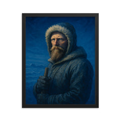 Fridtjof Nansen in polar blue twilight framed print on a plain backdrop in size 16"x20".