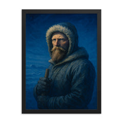 Fridtjof Nansen in polar blue twilight framed print on a plain backdrop in size 18"x24".