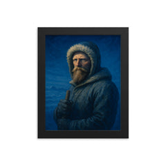 Fridtjof Nansen in polar blue twilight framed print on a plain backdrop in size 8"x10".