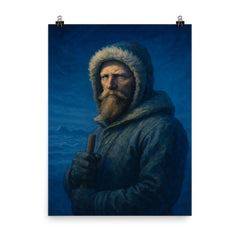 Fridtjof Nansen in polar blue twilight poster on a plain backdrop in size 8"x10".