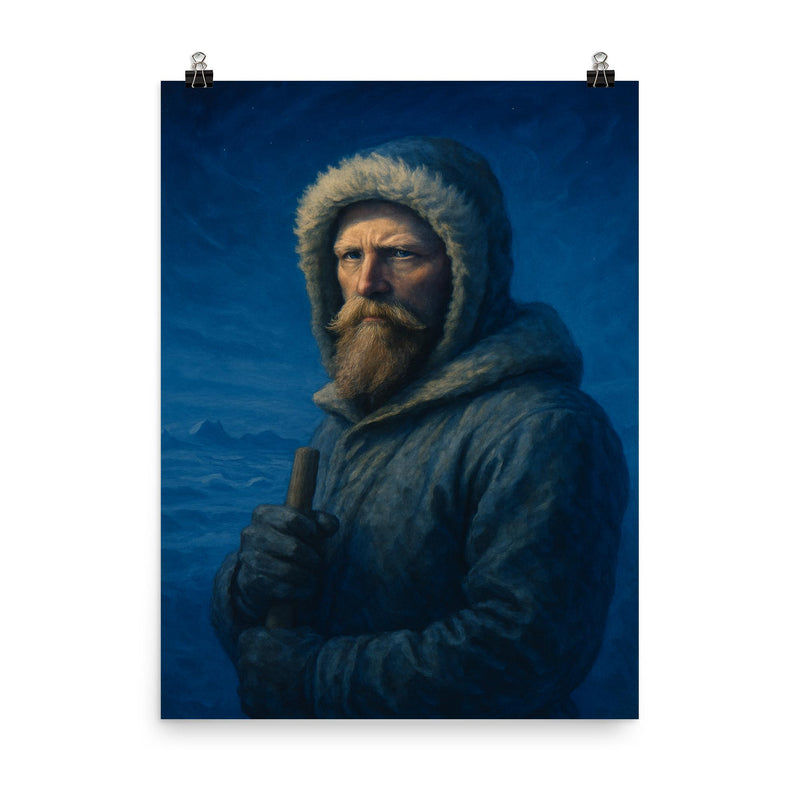Fridtjof Nansen in polar blue twilight poster on a plain backdrop in size 8