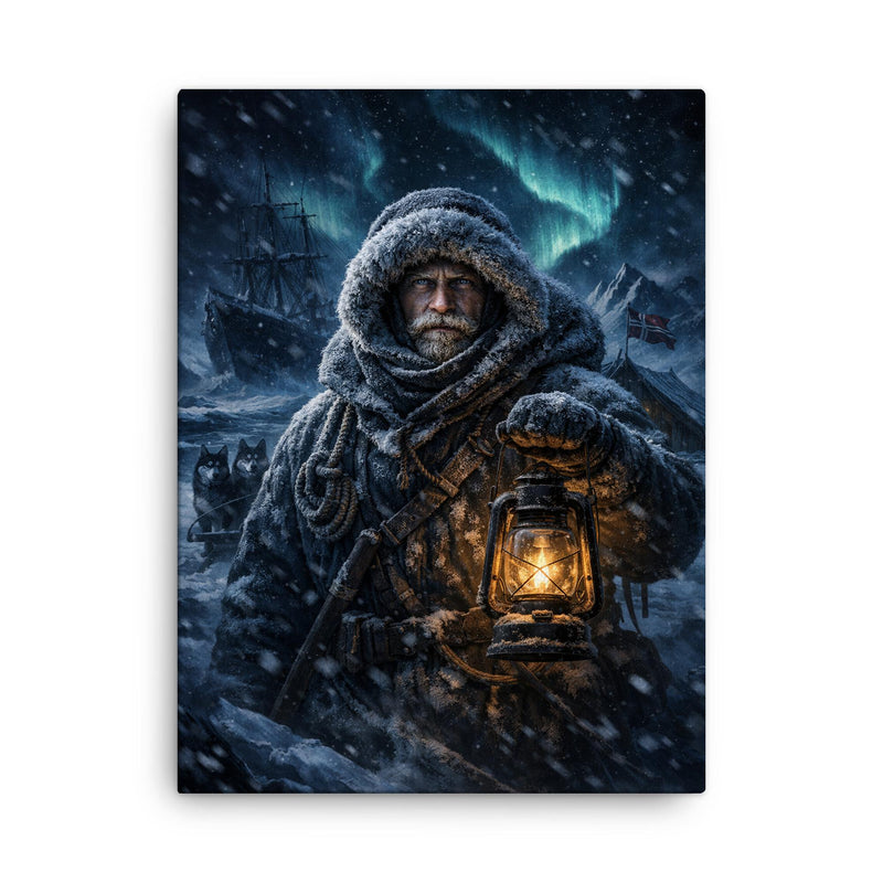 Fridtjof Nansen in polar darkness canvas print on a plain backdrop in size 18