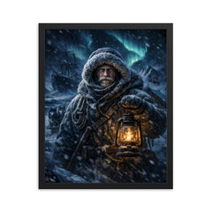 Fridtjof Nansen in polar darkness framed print on a plain backdrop in size 16"x20".