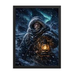 Fridtjof Nansen in polar darkness framed print on a plain backdrop in size 18"x24".