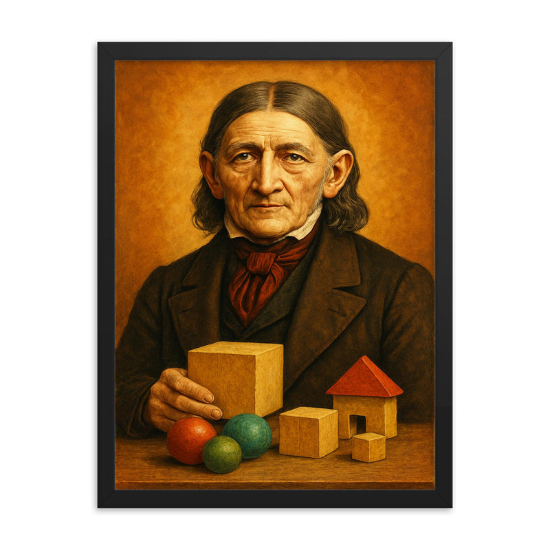 Friedrich Froebel framed print on a plain backdrop in size 18