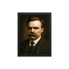 Friedrich Nietzsche portrait framed print on a plain backdrop in size 12"x16".